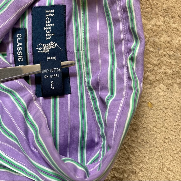 Ralph Lauren Classic Fit Button Up Striped Purple/Green Shirt Size 16.5 Large - Picture 7 of 10